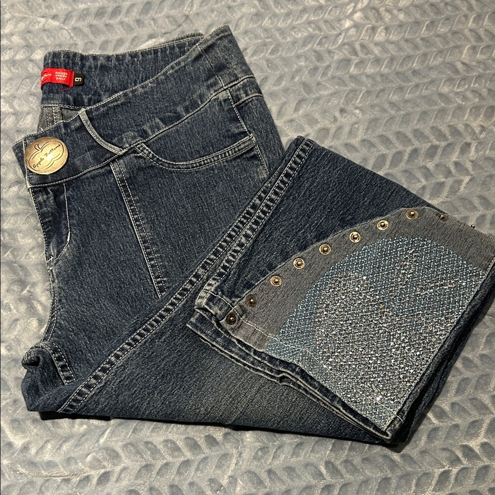 Apple Bottoms Dark Blue Cropped Jeans with Rivet Accents